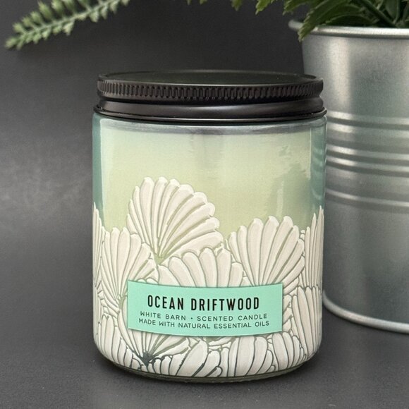BBW Ocean Driftwood White Barn Bath & Body Works Mason Jar Single Wick Candle - Picture 1 of 10